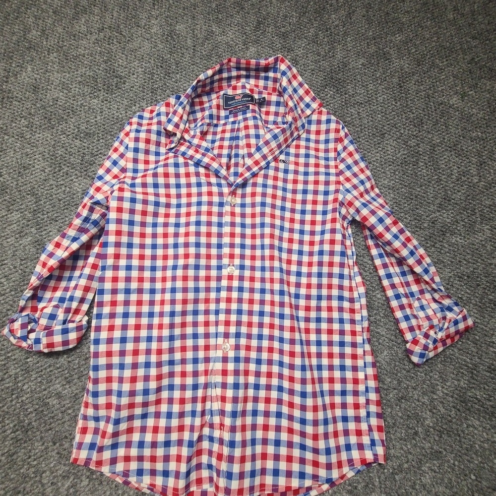 Vineyard Vines Boys Lot Of 4 Size S Gingham Performance Whale Button Down Shirt